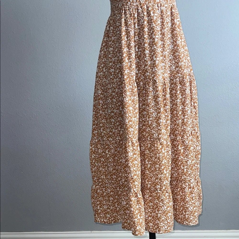 Elegant Pie In The Sky Tan Floral Midi Dress - Picture 5 of 9